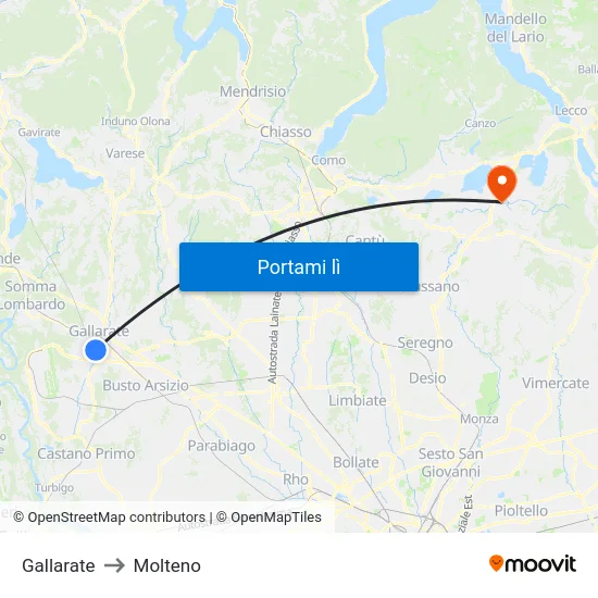 Gallarate to Molteno map
