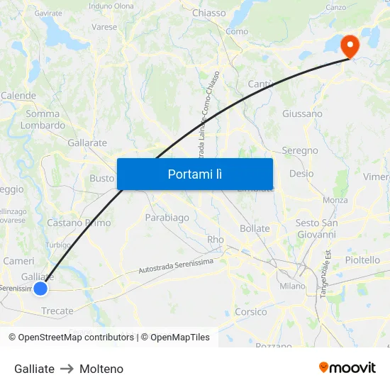 Galliate to Molteno map
