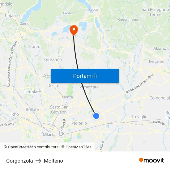 Gorgonzola to Molteno map