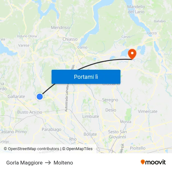 Gorla Maggiore to Molteno map