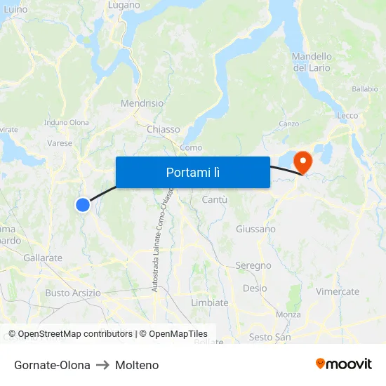 Gornate-Olona to Molteno map