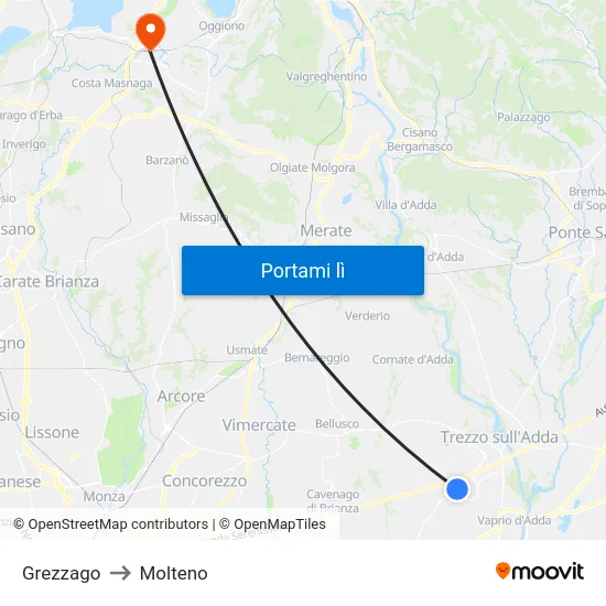 Grezzago to Molteno map