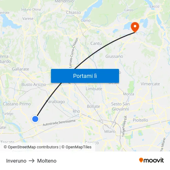 Inveruno to Molteno map