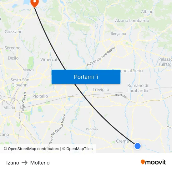 Izano to Molteno map
