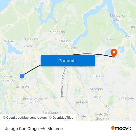 Jerago Con Orago to Molteno map
