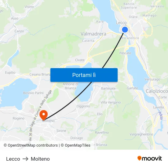 Lecco to Molteno map