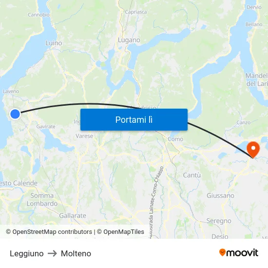 Leggiuno to Molteno map