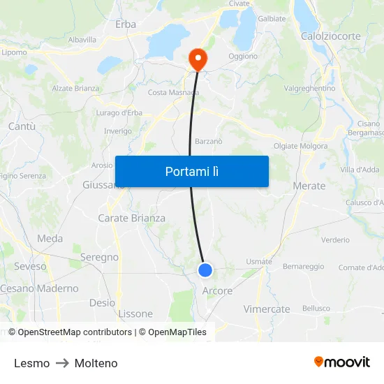 Lesmo to Molteno map