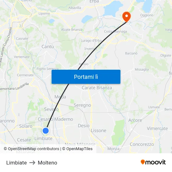 Limbiate to Molteno map