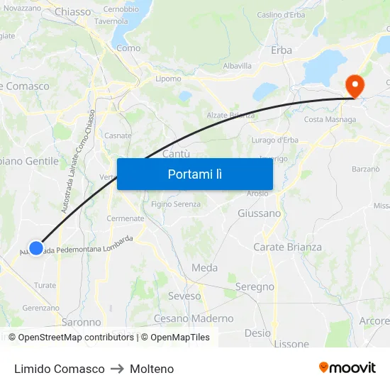 Limido Comasco to Molteno map