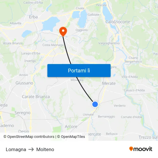 Lomagna to Molteno map
