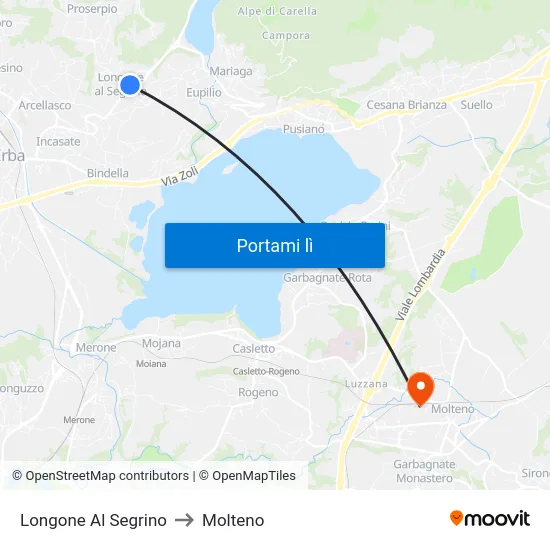 Longone Al Segrino to Molteno map