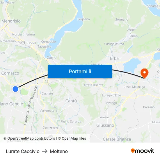 Lurate Caccivio to Molteno map