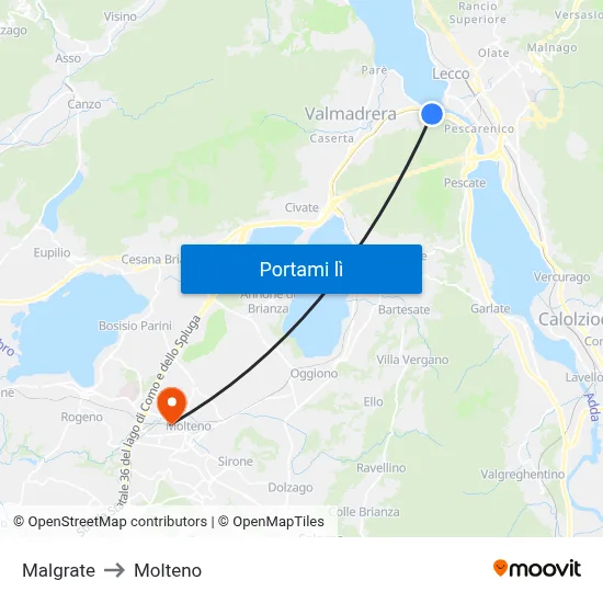 Malgrate to Molteno map