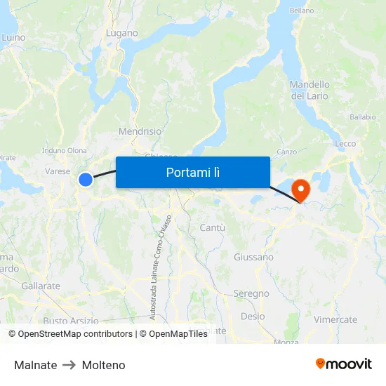 Malnate to Molteno map