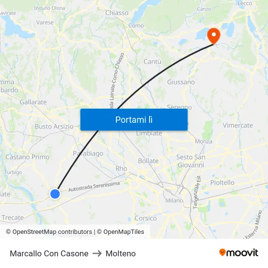 Marcallo Con Casone to Molteno map