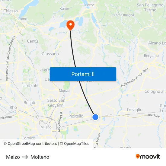 Melzo to Molteno map