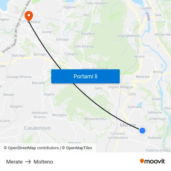 Merate to Molteno map