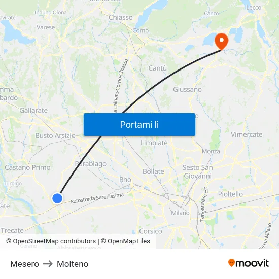 Mesero to Molteno map