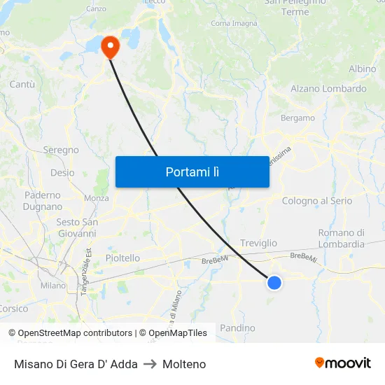 Misano Di Gera D' Adda to Molteno map