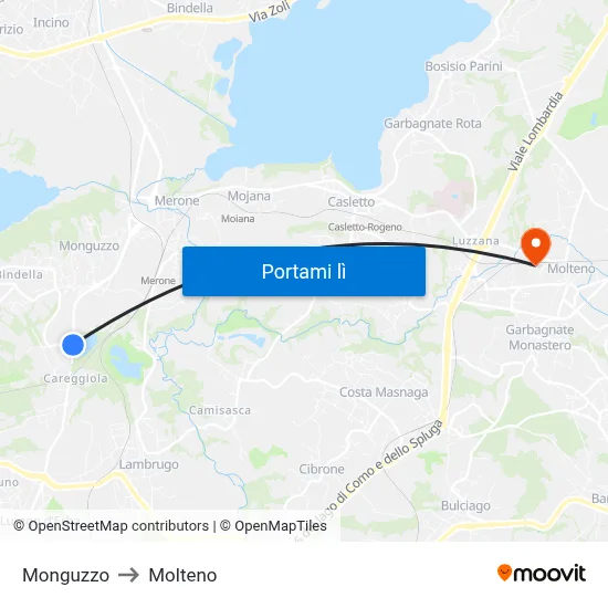 Monguzzo to Molteno map