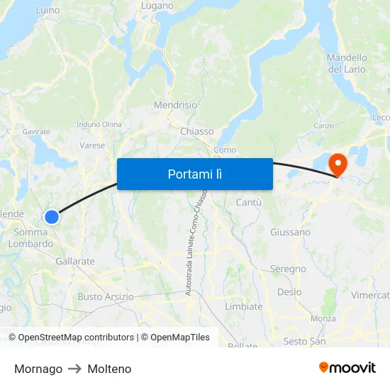 Mornago to Molteno map