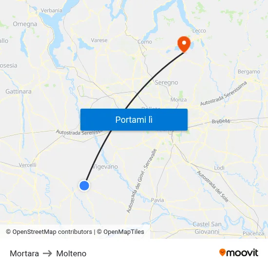 Mortara to Molteno map