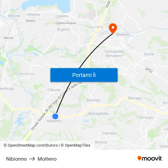 Nibionno to Molteno map