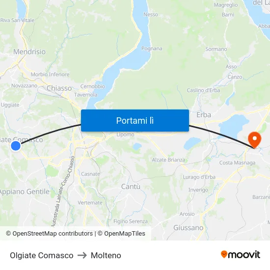 Olgiate Comasco to Molteno map
