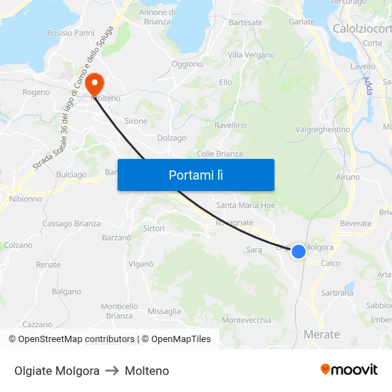 Olgiate Molgora to Molteno map