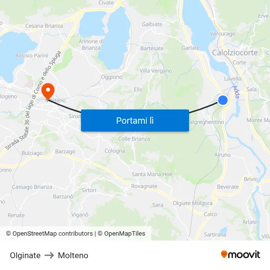 Olginate to Molteno map
