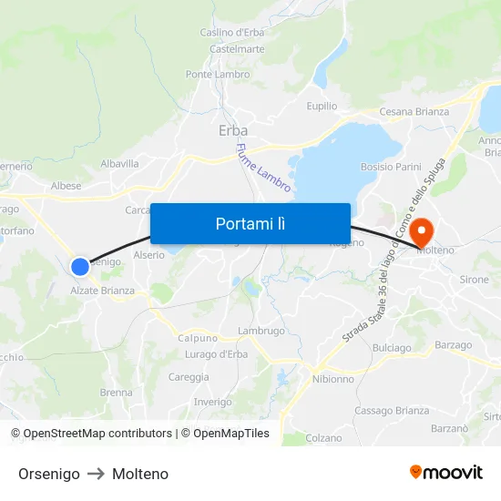 Orsenigo to Molteno map