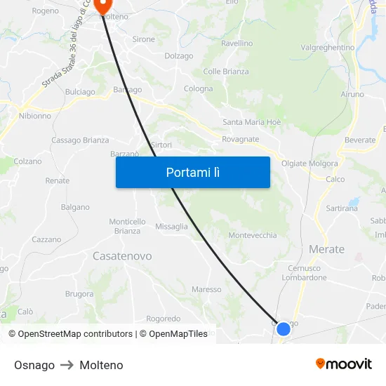Osnago to Molteno map