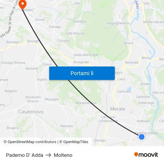 Paderno D' Adda to Molteno map