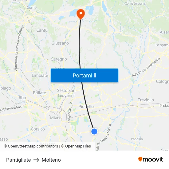 Pantigliate to Molteno map