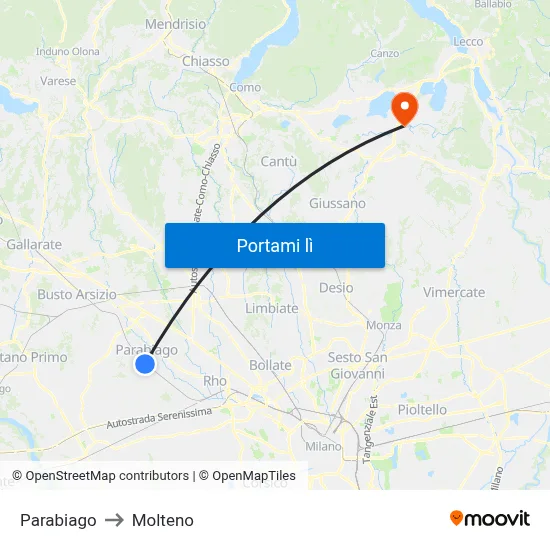 Parabiago to Molteno map