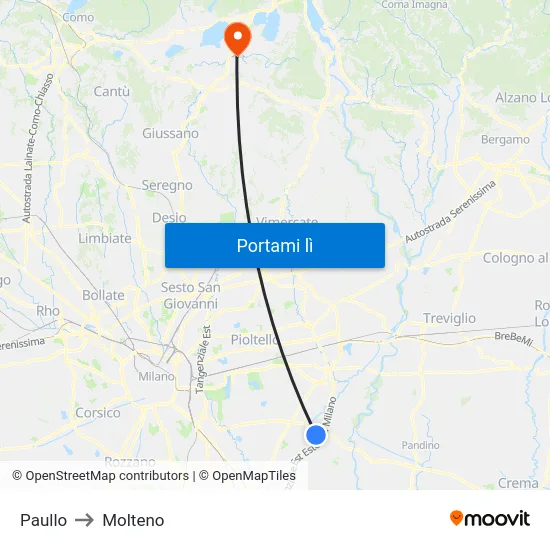 Paullo to Molteno map