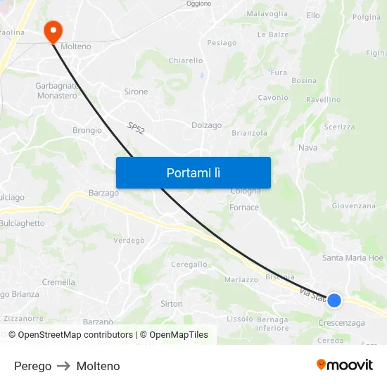 Perego to Molteno map