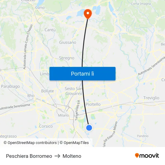 Peschiera Borromeo to Molteno map