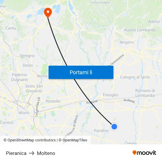 Pieranica to Molteno map