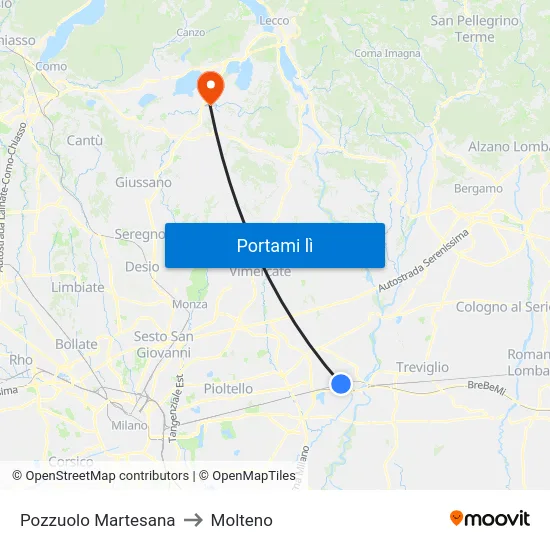 Pozzuolo Martesana to Molteno map