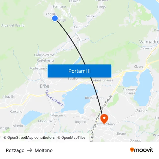 Rezzago to Molteno map