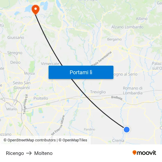 Ricengo to Molteno map