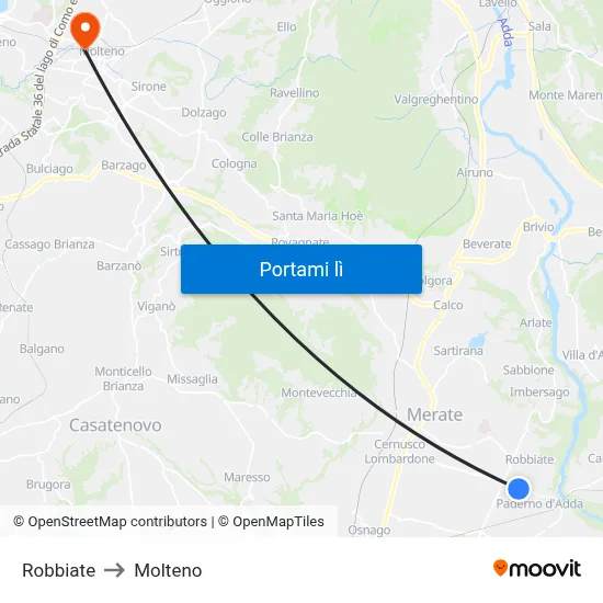 Robbiate to Molteno map