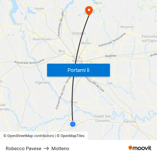 Robecco Pavese to Molteno map