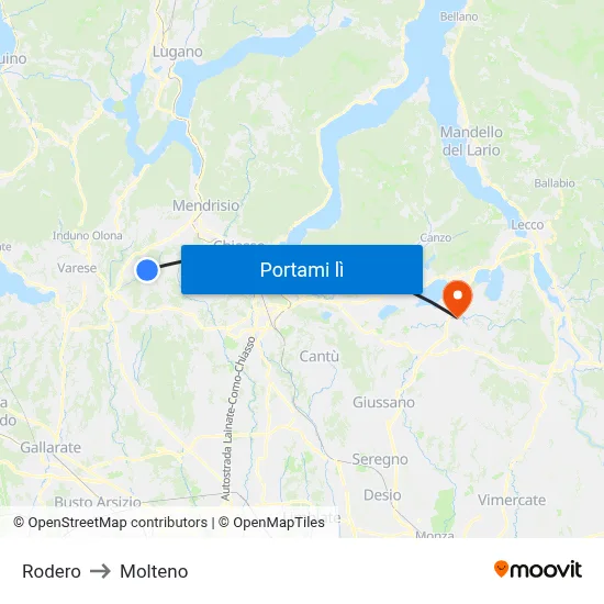 Rodero to Molteno map