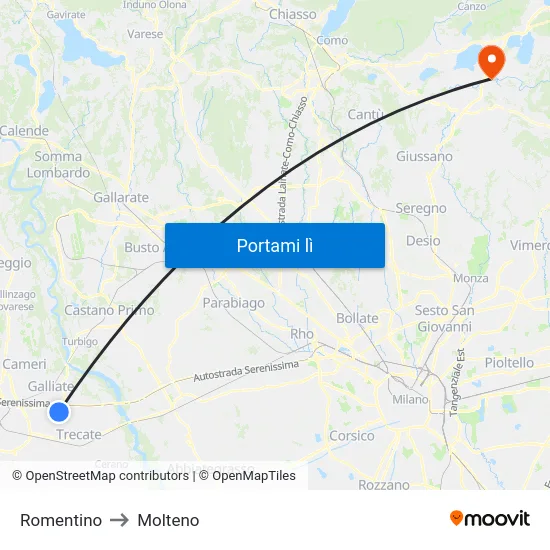 Romentino to Molteno map