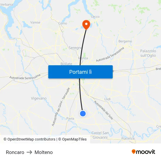 Roncaro to Molteno map