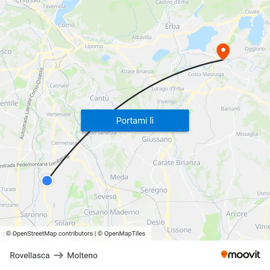 Rovellasca to Molteno map