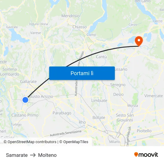 Samarate to Molteno map